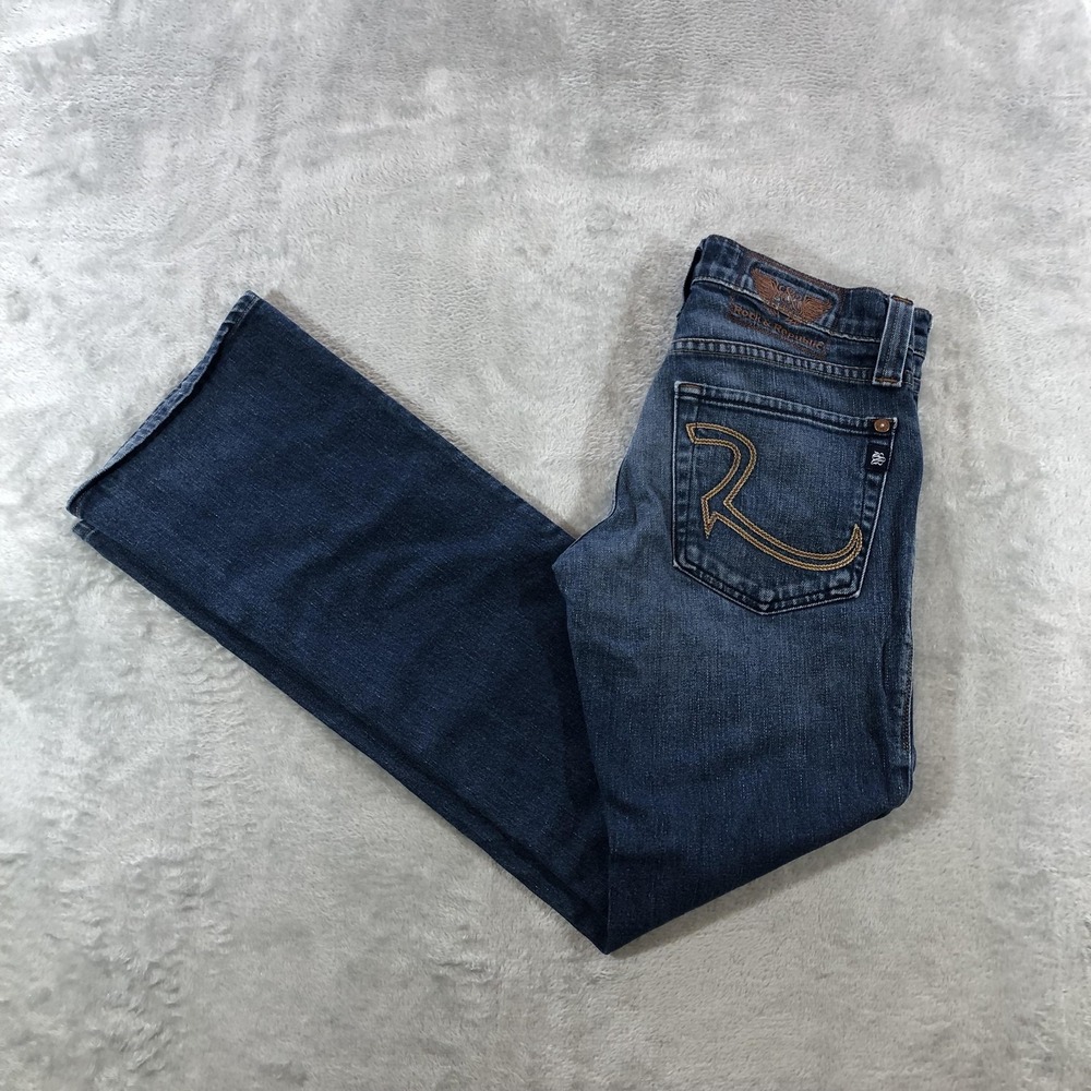 Rock & Republic Jeans Womens 28 Blue Low Rise Bootcut Embroidered Medium Wash